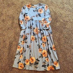 Flamingo Urban Blue Floral Empire Waist Dress Small